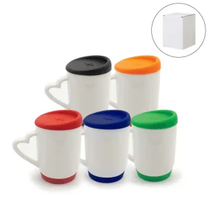 White Ceramic Mugs with Silicone Cap and Base